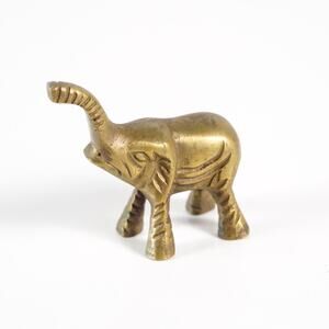 Vintage Brass Tiny Elephant Figurine Golden Metal Animal Statue Sculpture Gold